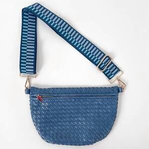 NEW PRETTY SIMPLE women's westlyn woven bum bag in metallic navy